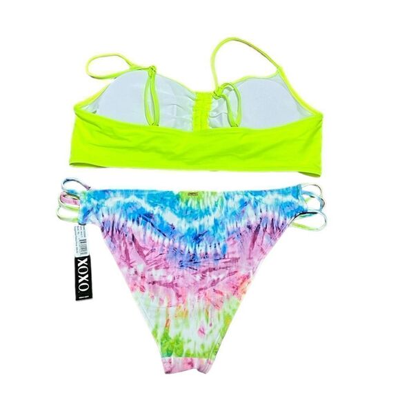 XOXO Junior’s Neon Tie Dye Swimsuit Bikini, Size XL, NWT - Picture 2 of 6